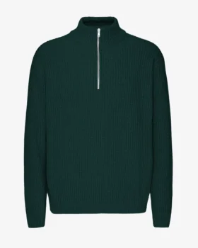Suéter de merino con jersé de media cremallera - Verde esmeralda