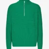 Suéter de merino con jersé de media cremallera - Verde Kelly
