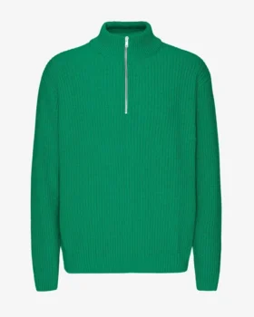 Suéter de merino con jersé de media cremallera - Verde Kelly