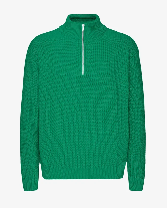 Suéter de merino con jersé de media cremallera - Verde Kelly