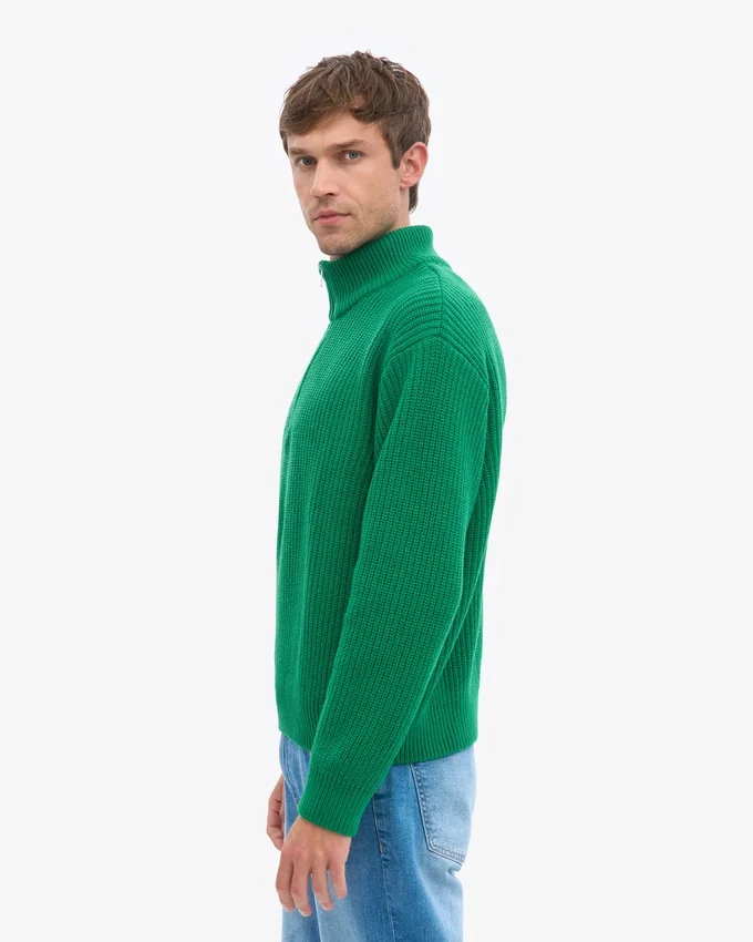 Suéter de merino con jersé de media cremallera - Verde Kelly