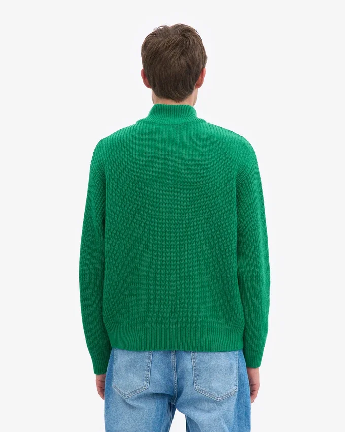 Suéter de merino con jersé de media cremallera - Verde Kelly