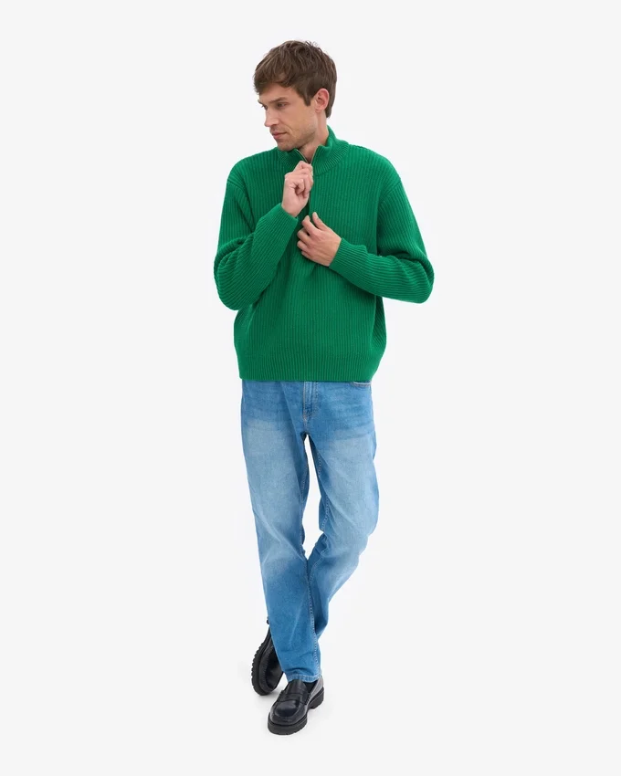 Suéter de merino con jersé de media cremallera - Verde Kelly