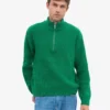 Suéter de merino con jersé de media cremallera - Verde Kelly