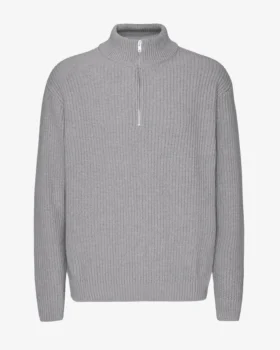 Suéter de merino con jerséu de media cremallera - Gris jaspeado