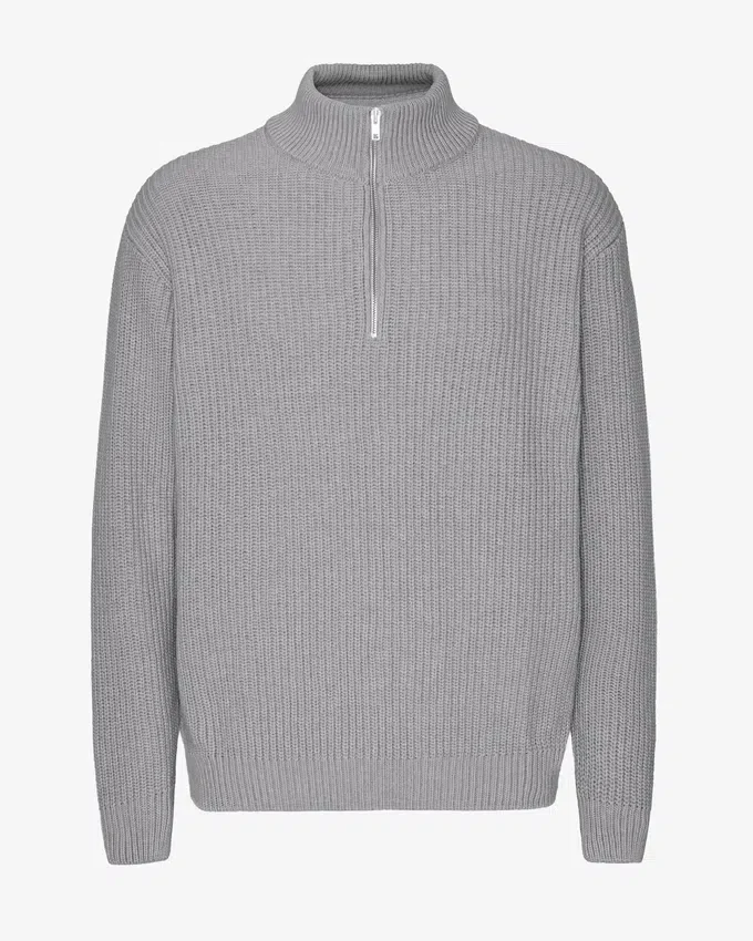 Suéter de merino con jerséu de media cremallera - Gris jaspeado
