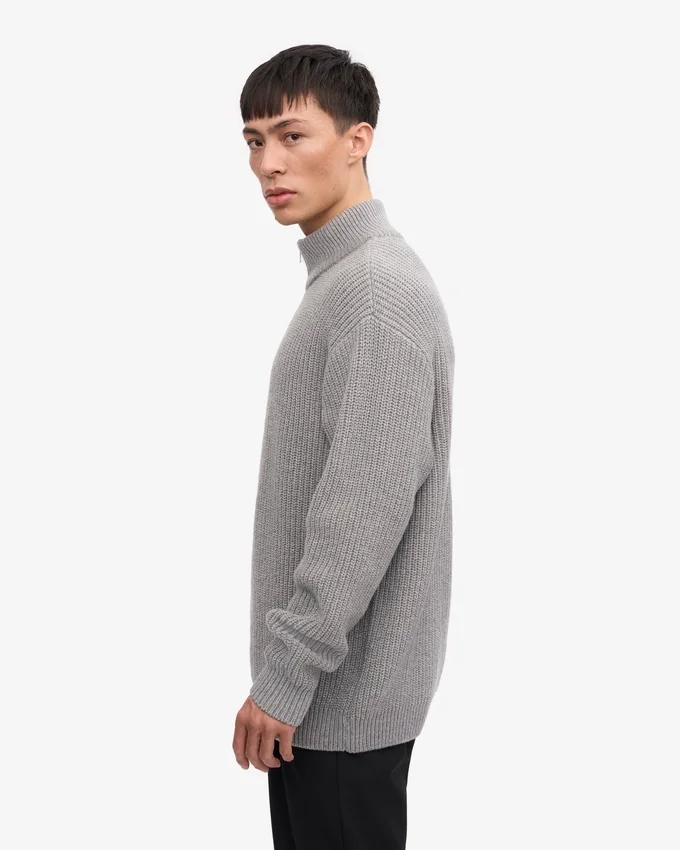 Suéter de merino con jerséu de media cremallera - Gris jaspeado