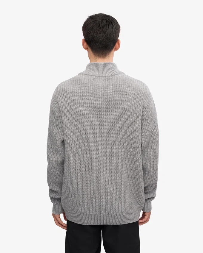 Suéter de merino con jerséu de media cremallera - Gris jaspeado