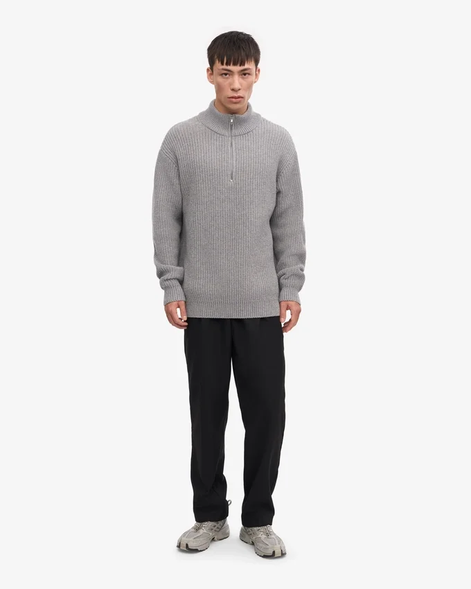Suéter de merino con jerséu de media cremallera - Gris jaspeado