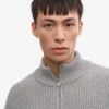 Suéter de merino con jerséu de media cremallera - Gris jaspeado
