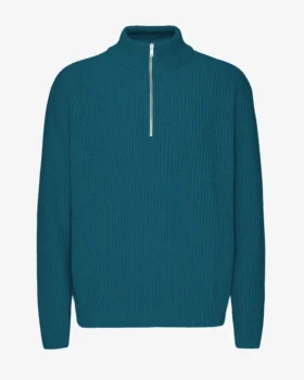 Suéter de merino con jerséu de media cremallera - Verde océano