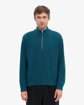 Suéter de merino con jerséu de media cremallera – Verde océano