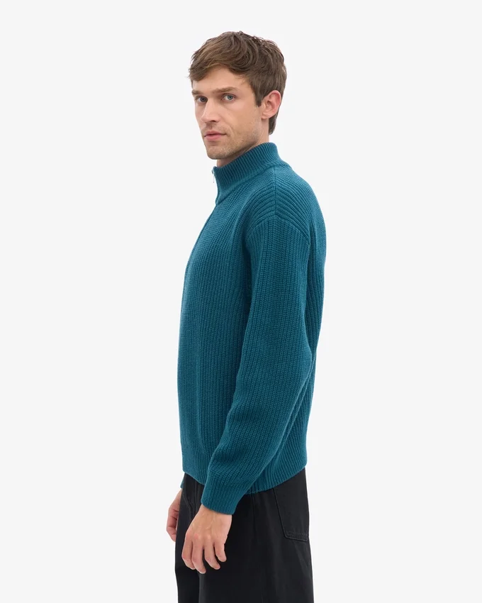 Suéter de merino con jerséu de media cremallera - Verde océano