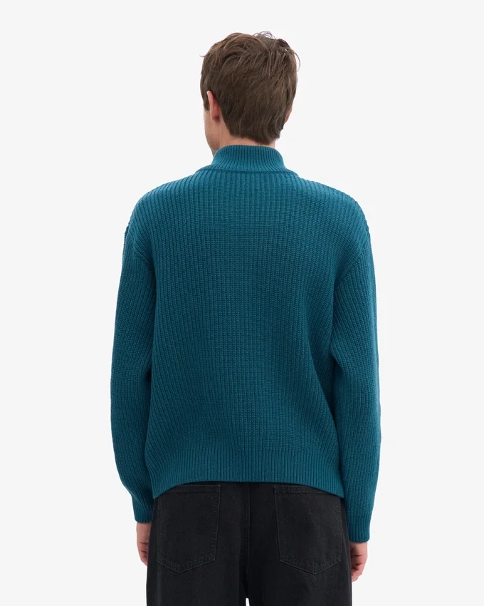 Suéter de merino con jerséu de media cremallera - Verde océano