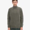 Suéter de merino con jerséu de media cremallera - Verde oliva polvoriento
