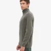 Suéter de merino con jerséu de media cremallera - Verde oliva polvoriento