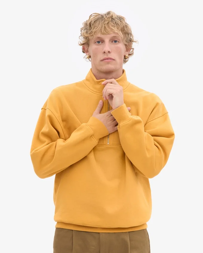 Suéter orgánico con jerséu de media cremallera - Amarillo quemado