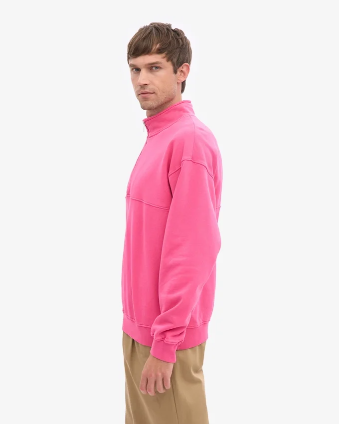 Suéter orgánico con jerséu de media cremallera - Rosa chicle