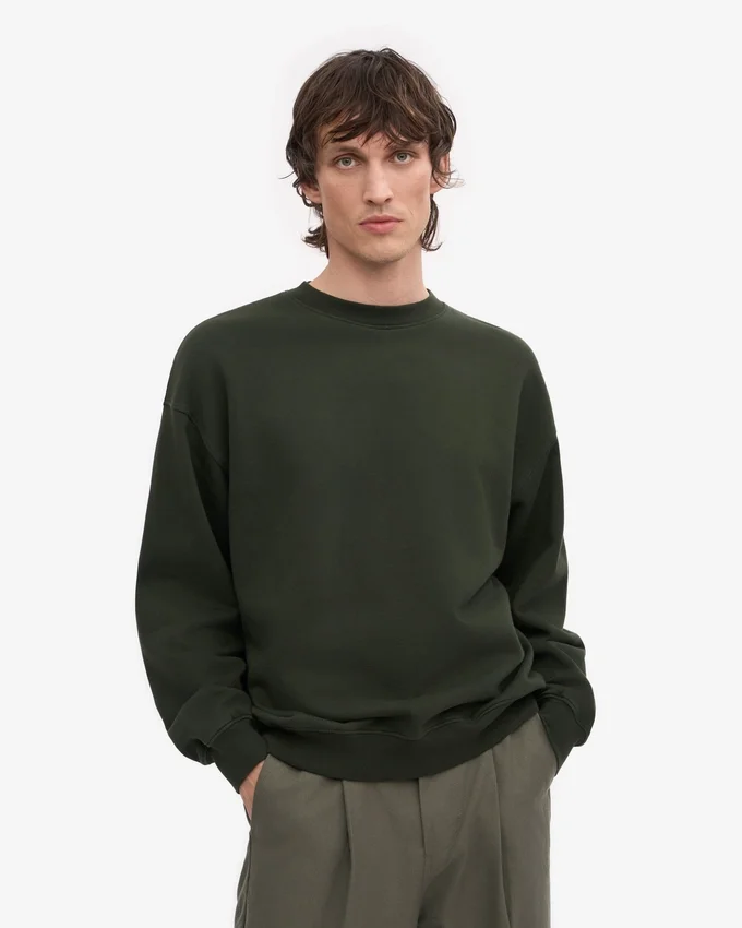 Suéter orgánico de cuello redondo extragrande - Verde cazador