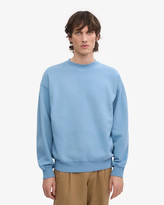 Suéter orgánico de cuello redondo oversize - Azul mar
