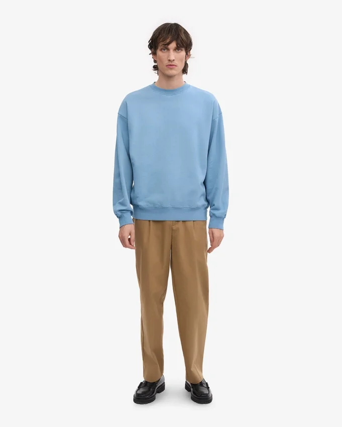 Suéter orgánico de cuello redondo oversize - Azul mar