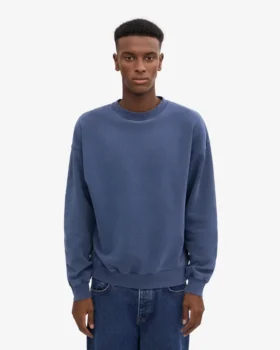 Suéter orgánico de cuello redondo oversize – Azul Neptuno