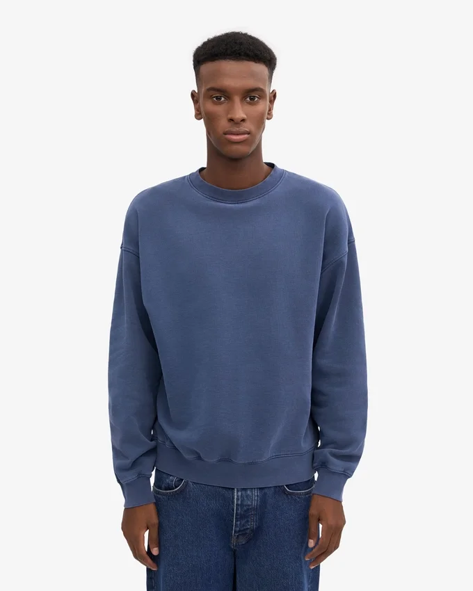 Suéter orgánico de cuello redondo oversize - Azul Neptuno