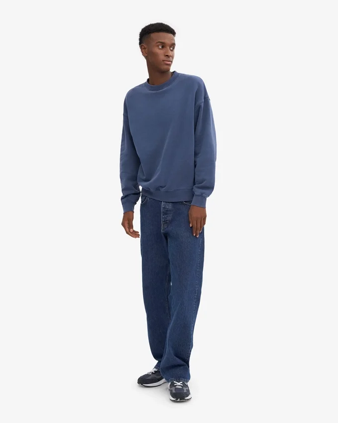 Suéter orgánico de cuello redondo oversize - Azul Neptuno