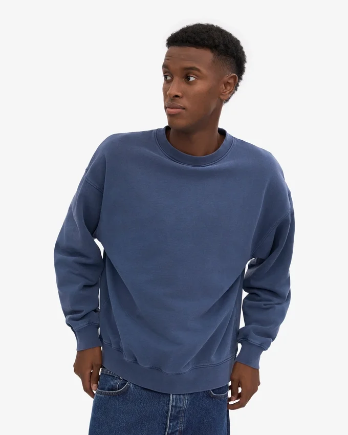 Suéter orgánico de cuello redondo oversize - Azul Neptuno