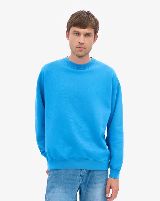 Suéter orgánico de cuello redondo oversize - Azul Pacífico