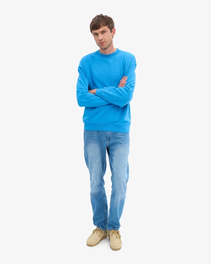 Suéter orgánico de cuello redondo oversize - Azul Pacífico