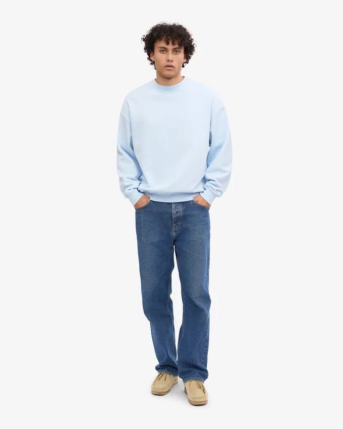 Suéter orgánico de cuello redondo oversize - Azul polar