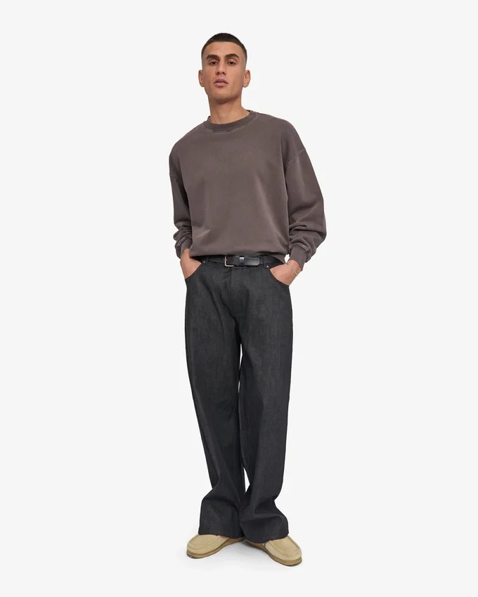 Suéter orgánico de cuello redondo oversize - Barro descolorido