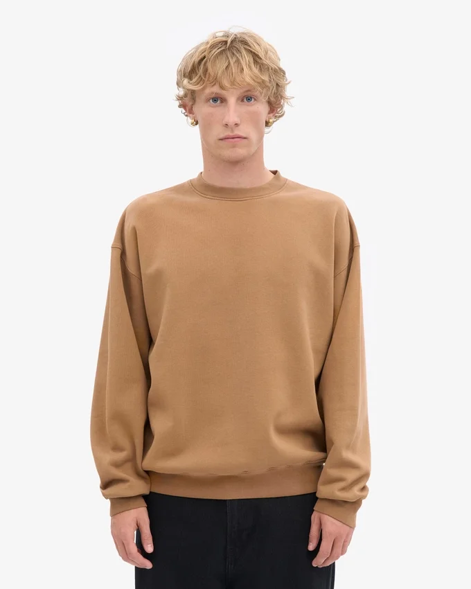 Suéter orgánico de cuello redondo oversize - Camello del Sáhara