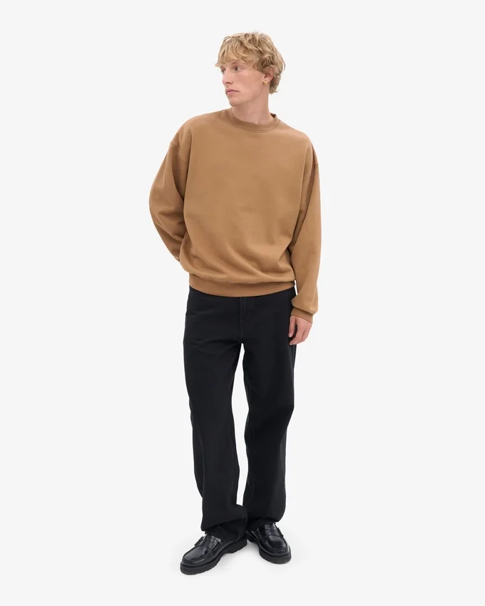 Suéter orgánico de cuello redondo oversize - Camello del Sáhara