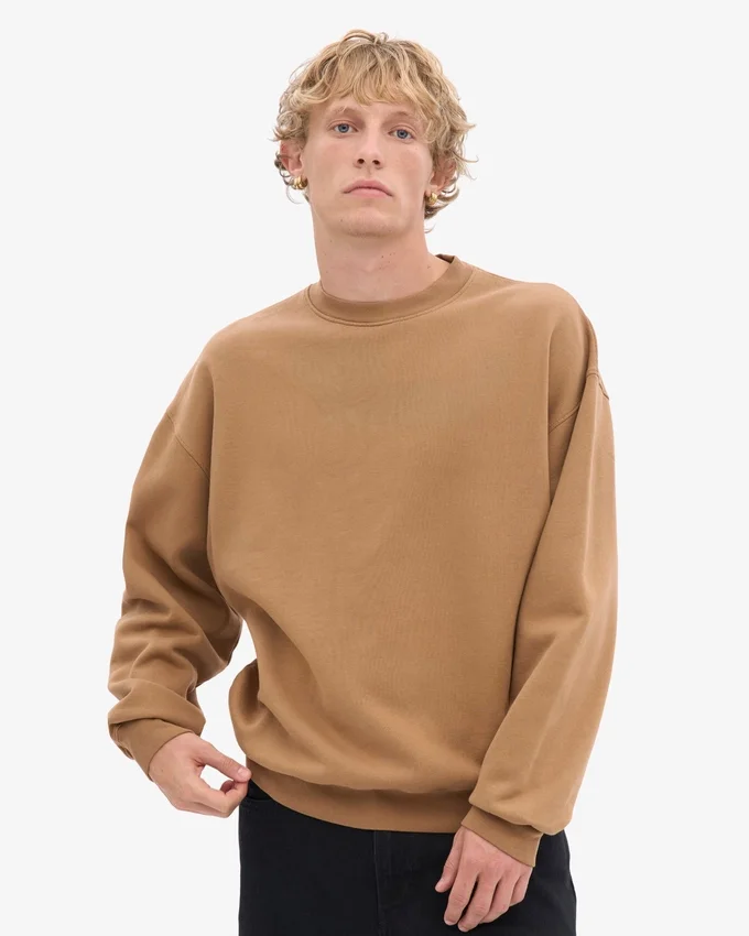 Suéter orgánico de cuello redondo oversize - Camello del Sáhara