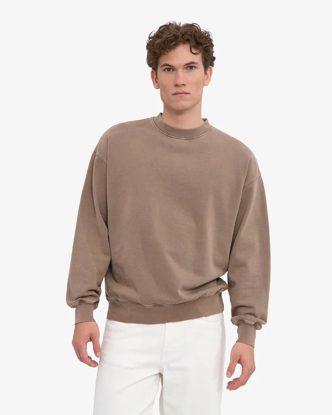 Suéter orgánico de cuello redondo oversize - Caqui descolorido