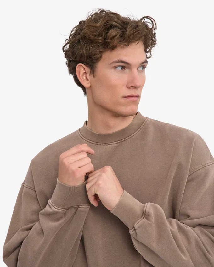 Suéter orgánico de cuello redondo oversize - Caqui descolorido