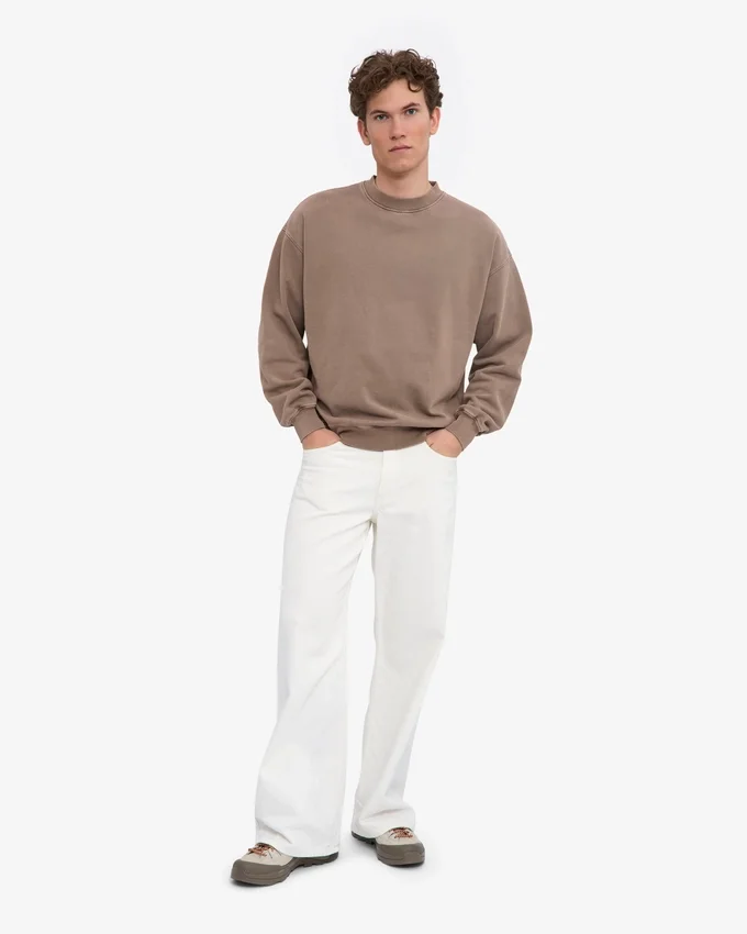 Suéter orgánico de cuello redondo oversize - Caqui descolorido