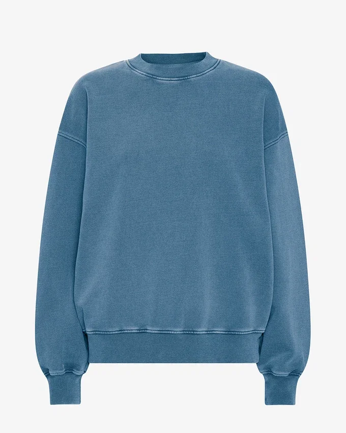 Suéter orgánico de cuello redondo oversize - Índigo deslavado