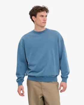 Suéter orgánico de cuello redondo oversize – Índigo deslavado