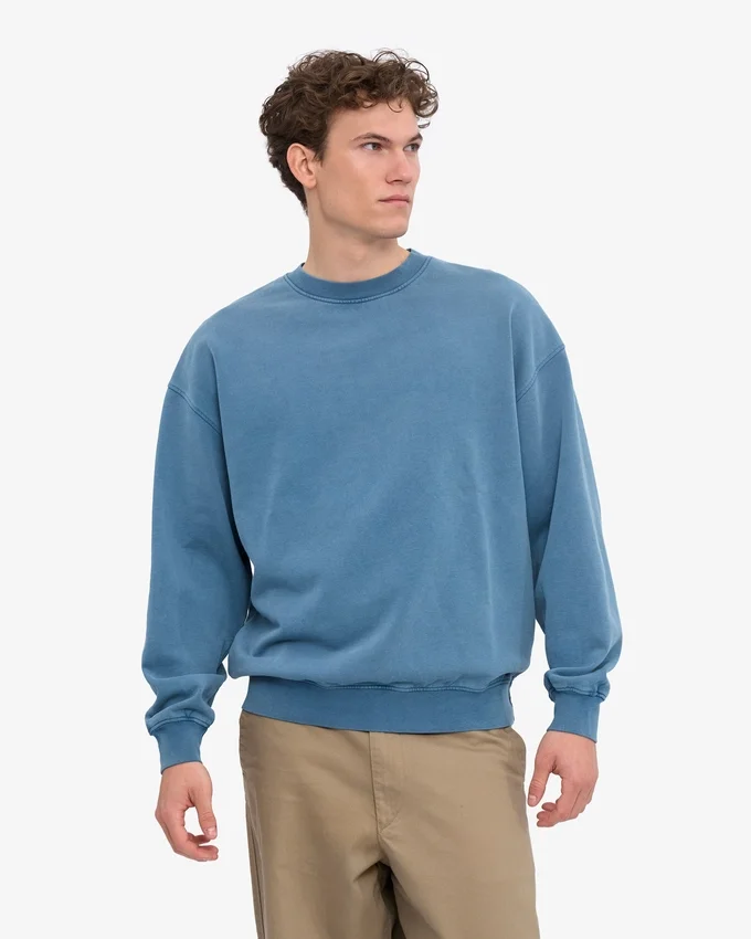 Suéter orgánico de cuello redondo oversize - Índigo deslavado