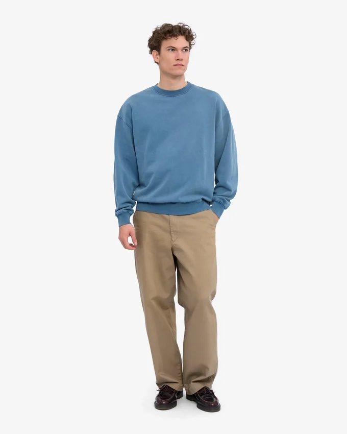 Suéter orgánico de cuello redondo oversize - Índigo deslavado