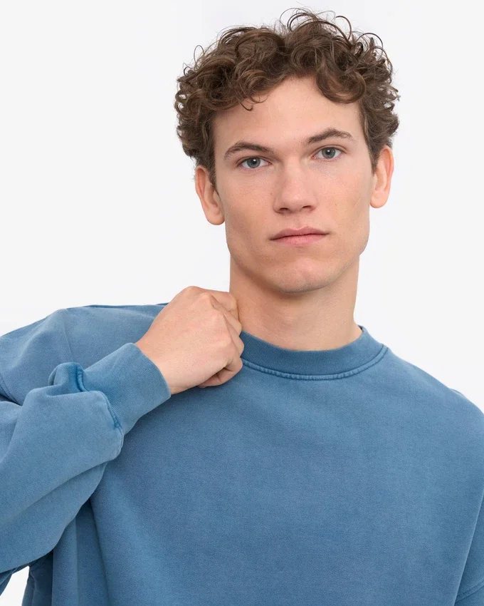 Suéter orgánico de cuello redondo oversize - Índigo deslavado