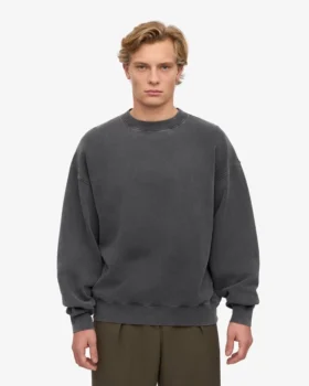 Suéter orgánico de cuello redondo oversize – Negro descolorido