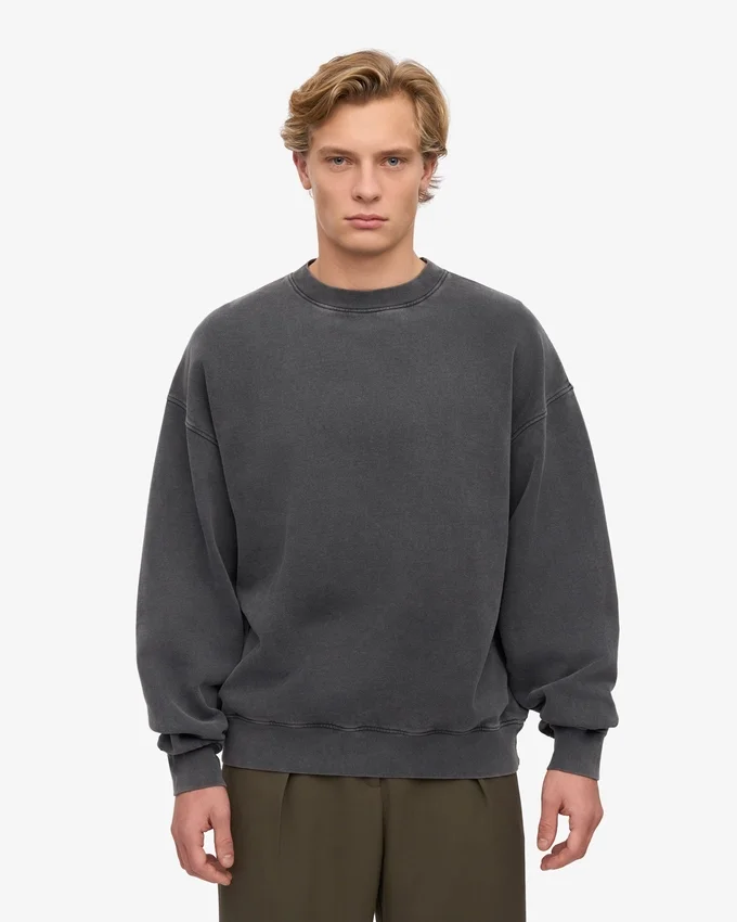 Suéter orgánico de cuello redondo oversize - Negro descolorido