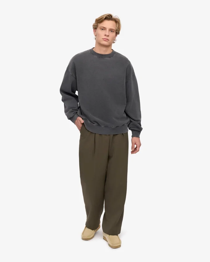 Suéter orgánico de cuello redondo oversize - Negro descolorido