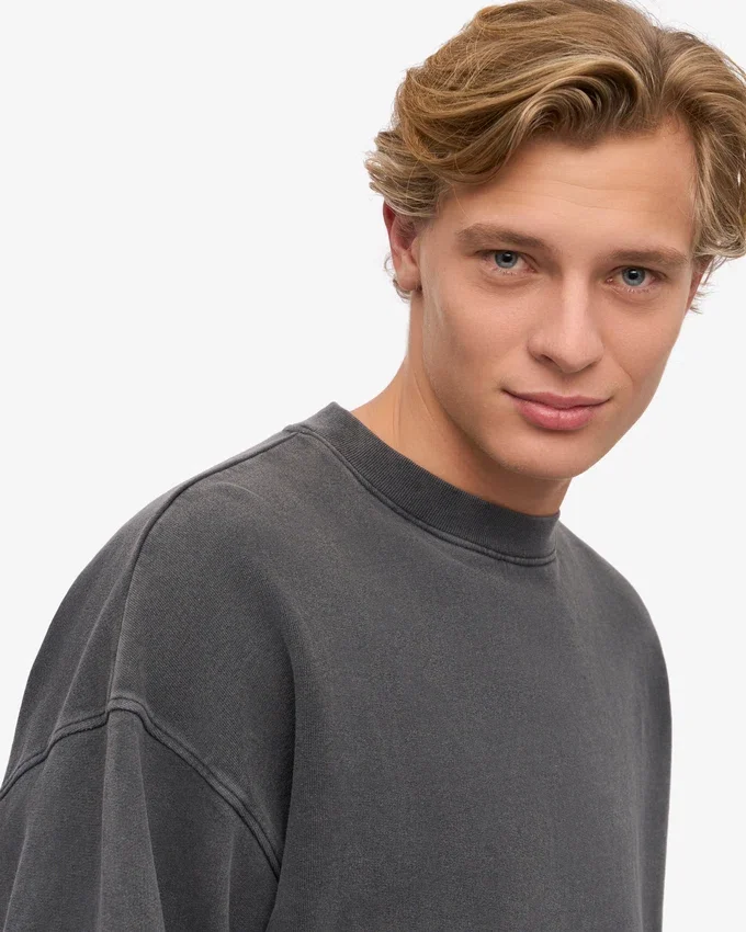 Suéter orgánico de cuello redondo oversize - Negro descolorido