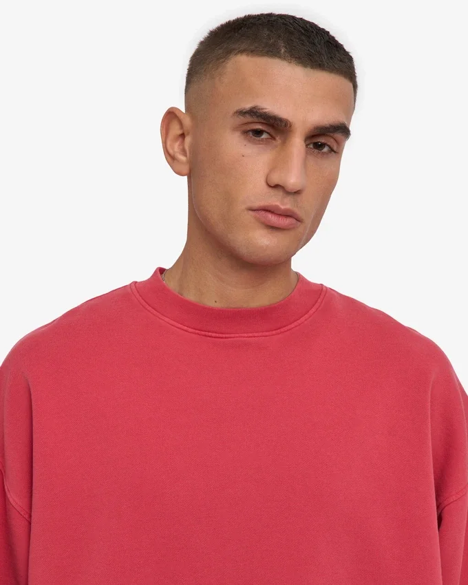Suéter orgánico de cuello redondo oversize - Rojo deslavado