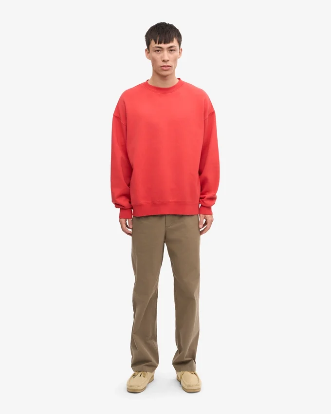 Suéter orgánico de cuello redondo oversize - Rojo mandarina